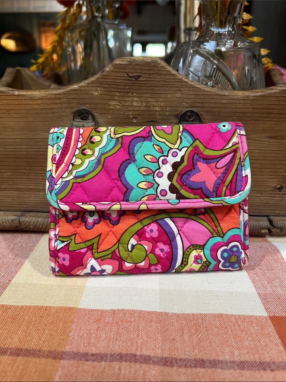 Vera Bradley Trifold Wallet in Retired Pink Swirls Pattern